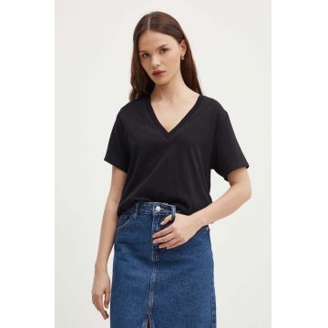 Sisley tricou din bumbac femei, culoarea negru