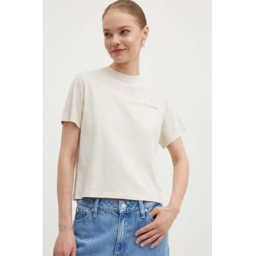 Tommy Jeans tricou din bumbac femei, culoarea bej