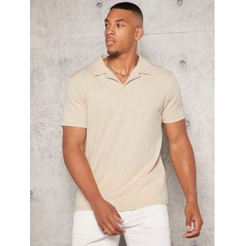 Tricou basic cu guler, crem, barbati, Shein