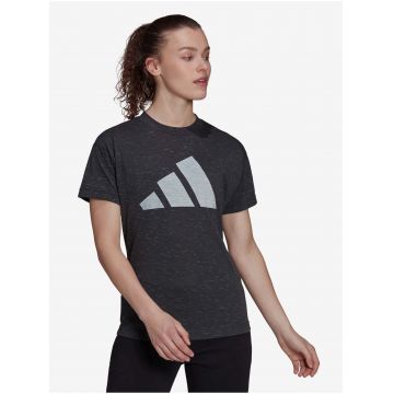 Tricou cu decolteu la baza gatului si imprimeu, gri, dama, Adidas