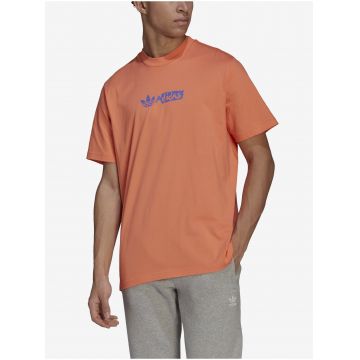 Tricou cu decolteu la baza gatului si imprimeu, portocaliu, barbati, Adidas