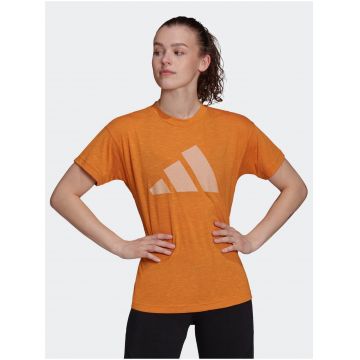 Tricou cu decolteu la baza gatului si imprimeu, portocaliu, dama, Adidas