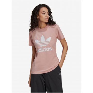 Tricou cu decolteu la baza gatului si logo, roz, dama, Adidas