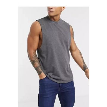 Tricou fara maneci din bumbac, gri