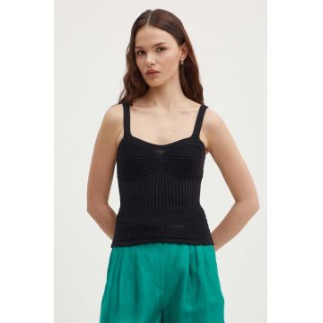 United Colors of Benetton top din bumbac culoarea negru