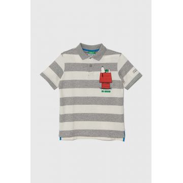 United Colors of Benetton tricouri polo din bumbac pentru copii x Snoopy culoarea gri, modelator