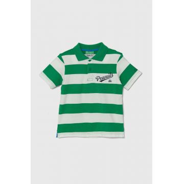 United Colors of Benetton tricouri polo din bumbac pentru copii x Snoopy culoarea verde, modelator