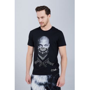 Tricou de bumbac organic cu decolteu la baza gatului si imprimeu Jeremy Meeks