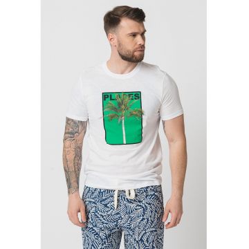 Tricou din bumbac cu decolteu la baza gatului