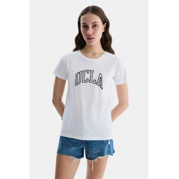 Tricou cu decolteu la baza gatului si broderie logo Angela