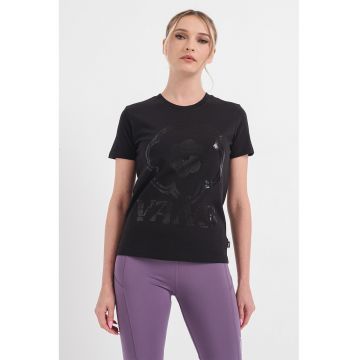 Tricou cu decolteu la baza gatului si model floral Blackout