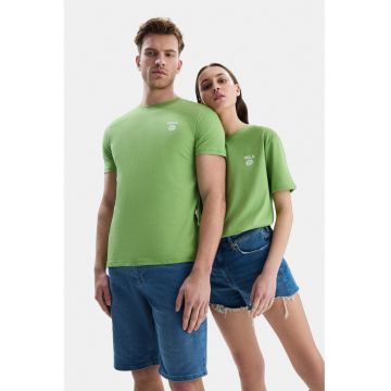 Tricou de bumbac cu decolteu la baza gatului