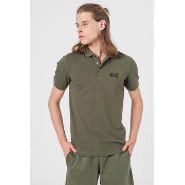 Tricou polo din material pique cu logo pe piept