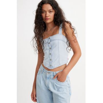 Top crop din denim cu decolteu patrat Drea