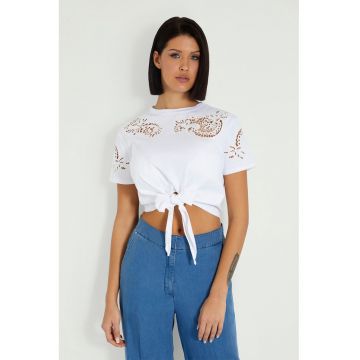 Tricou crop cu prindere frontala