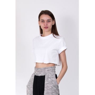 Tricou crop din bumbac cu terminatie franjurata