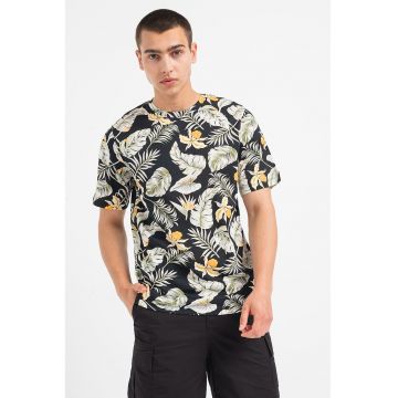 Tricou cu decolteu la baza gatului si imprimeu tropical Chill