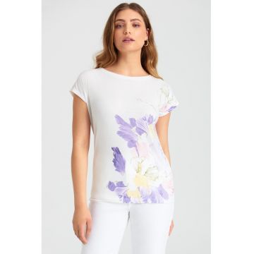 Tricou cu decolteu rotund si imprimeu floral