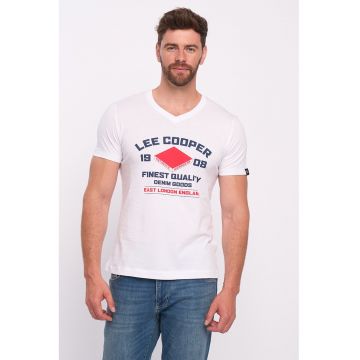 Tricou cu imprimeu logo si decolteu in V