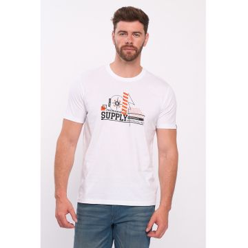 Tricou cu imprimeu si decolteu la baza gatului