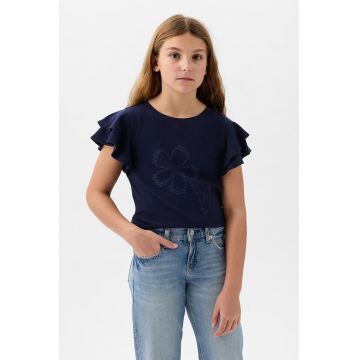 Tricou de bumbac cu broderie florala