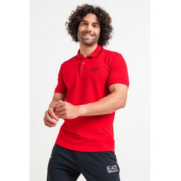 Tricou polo din material pique cu logo pe piept