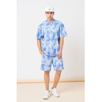 Tricou cu decolteu la baza gatului si model tie-dye