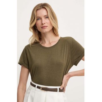 Answear Lab tricou din in culoarea verde