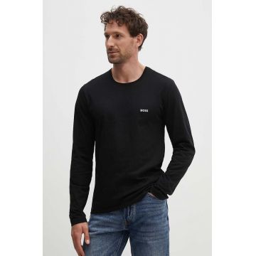 BOSS longsleeve din bumbac 3-pack culoarea negru, neted