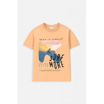 Coccodrillo tricou de bumbac pentru copii culoarea portocaliu, cu imprimeu