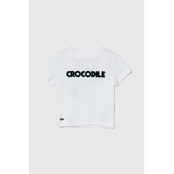 Lacoste tricou de bumbac pentru copii culoarea alb, cu imprimeu