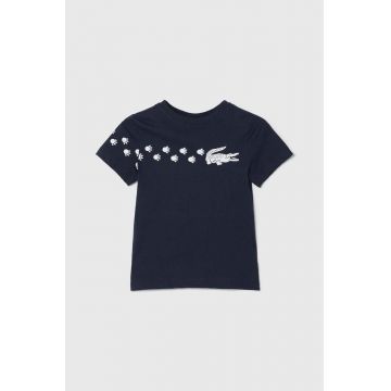 Lacoste tricou de bumbac pentru copii culoarea albastru marin, cu imprimeu