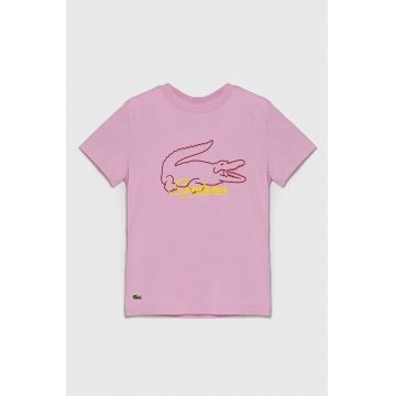 Lacoste tricou de bumbac pentru copii culoarea roz