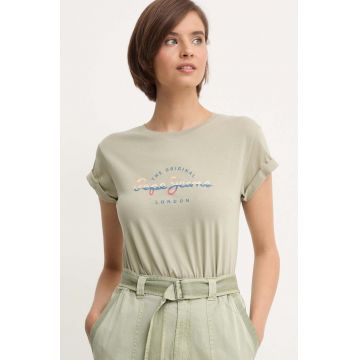 Pepe Jeans tricou din bumbac EVETTE femei, culoarea verde, PL505880