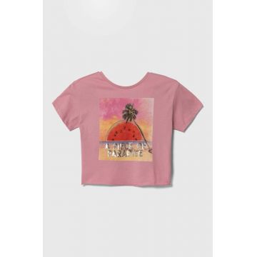 Sisley tricou de bumbac pentru copii culoarea roz