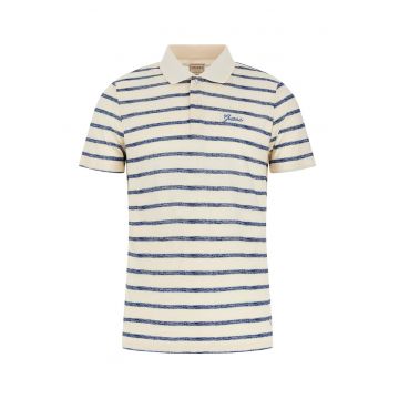 Tricou polo din amestec de in cu model in dungi