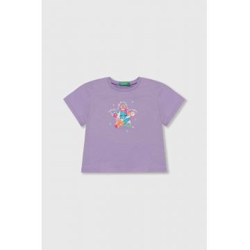 United Colors of Benetton tricou de bumbac pentru copii culoarea violet