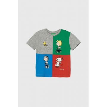 United Colors of Benetton tricou de bumbac pentru copii X Peanuts culoarea gri, cu imprimeu