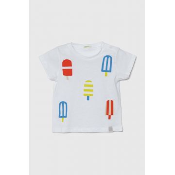 United Colors of Benetton tricou din bumbac pentru bebelusi culoarea alb