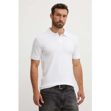 Boss Orange tricou polo barbati, culoarea alb, neted