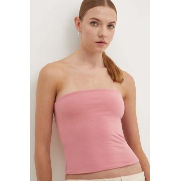 Hollister Co. top femei, culoarea roz, decolteu spaniol