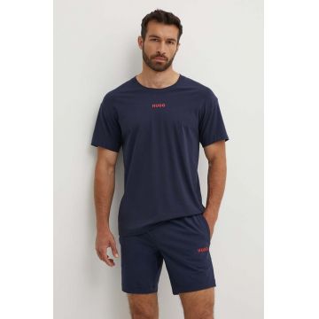 HUGO tricou lounge culoarea albastru marin, cu imprimeu