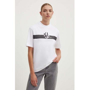 Karl Lagerfeld Jeans tricou din bumbac femei, culoarea alb, 245J1700