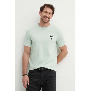 Karl Lagerfeld tricou barbati, culoarea turcoaz, cu imprimeu, 542221.755027