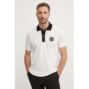 Lacoste polo de bumbac culoarea alb, cu imprimeu