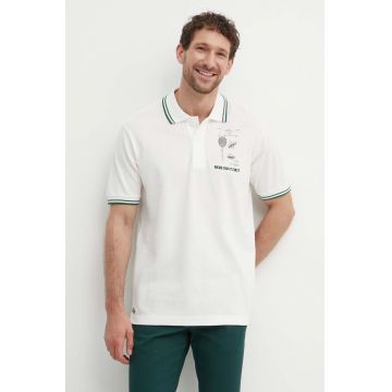 Lacoste polo de bumbac culoarea bej, cu imprimeu