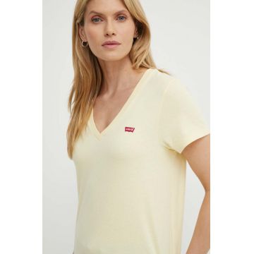 Levi's tricou din bumbac femei, culoarea galben