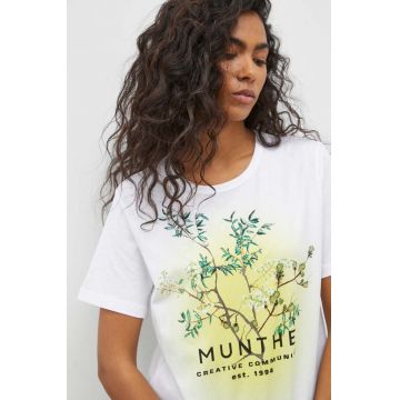 MUNTHE tricou din bumbac femei, culoarea alb