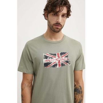 Pepe Jeans tricou din bumbac Clag barbati, culoarea verde, cu imprimeu, PM509384