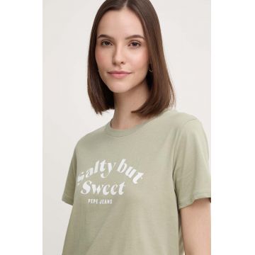 Pepe Jeans tricou din bumbac EFFIE femei, culoarea verde, PL505886